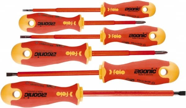 Felo - 6 Piece Phillips & Slotted Screwdriver Set - Bit Sizes: Philips #1 to #2, Comes in Cardboard/Plastic Window - Exact Tooling