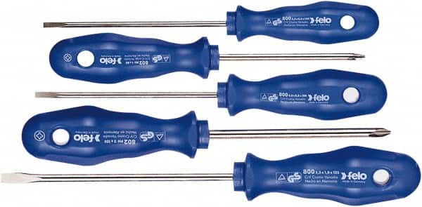 Felo - 5 Piece Phillips & Slotted Screwdriver Set - Bit Sizes: Philips #1 to #2, Comes in Cardboard/Plastic Window - Exact Tooling