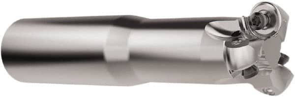 Seco - 1-1/4" Cutting Diam, 1" Shank Diam, 6mm Max Depth of Cut, Weldon Indexable Copy End Mill - 3 Inserts, RNMU12.. Insert, R217.28 Toolholder, Steel, Through Coolant - Exact Tooling