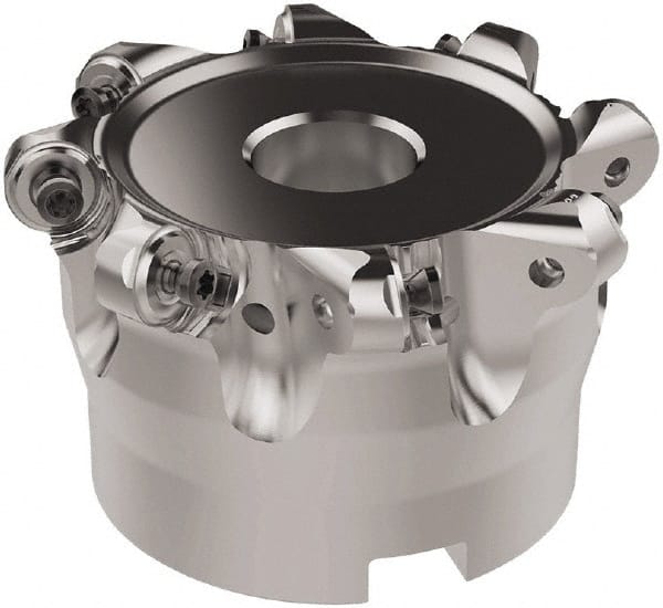 Seco - 80mm Cut Diam, 6mm Max Depth, 27mm Arbor Hole, 8 Inserts, RNMU12.. Insert Style, Indexable Copy Face Mill - R220.28 Cutter Style, 10,000 Max RPM, 50mm High, Through Coolant, Series R220 - Exact Tooling