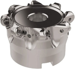 Seco - 80mm Cut Diam, 6mm Max Depth, 27mm Arbor Hole, 8 Inserts, RNMU12.. Insert Style, Indexable Copy Face Mill - R220.28 Cutter Style, 10,000 Max RPM, 50mm High, Through Coolant, Series R220 - Exact Tooling