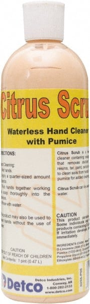 Detco - 16 oz Squeeze Bottle Cream Hand Cleaner with Grit - Orange (Color), Citrus Scent - Exact Tooling