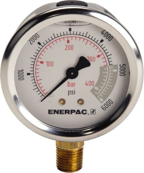 Enerpac - Hydraulic Pressure Gages & Adapters Type: Liquid-Filled Gauge Pressure Rating: 0 - 6000 - Exact Tooling