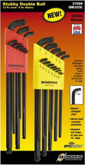 Bondhus - 22 Piece, L-Wrench Ball End Hex Key Set - 0.05 to 3/8" Range, 3.16" OAL, - Exact Tooling