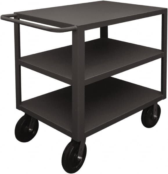 Durham - 5,000 Lb Capacity, 24" Wide x 36" Long x 40-1/4" High Heavy Duty Service Cart - 3 Shelf, Steel, 2 Rigid/2 Swivel Casters - Exact Tooling