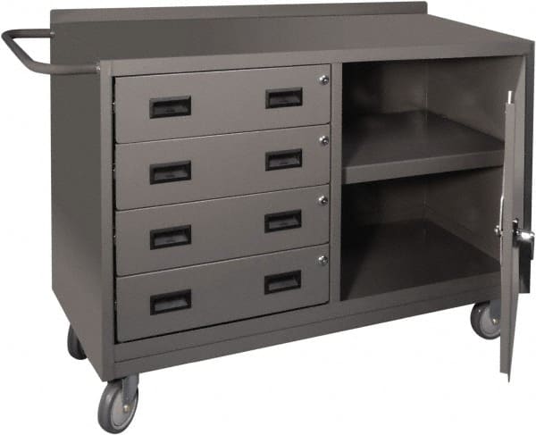 Durham - 1,200 Lb Capacity, 18" Wide x 48" Long x 30-3/4" High Mobile Cart - 1 Door, 4 Drawer, 1 Shelf, Steel, 2 Rigid/2 Swivel Casters - Exact Tooling