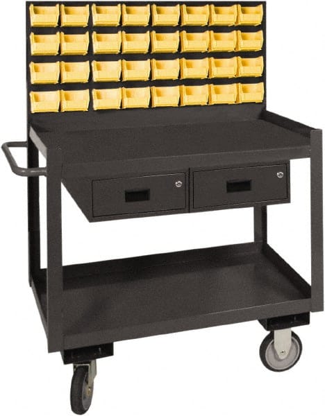 Durham - 1,200 Lb Capacity, 24" Wide x 36" Long x 64-1/8" High Service Cart - 2 Drawer, 2 Shelf, Steel, 2 Rigid/2 Swivel Casters - Exact Tooling