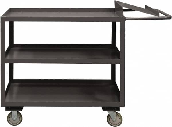 Durham - 1,200 Lb Capacity, 24" Wide x 48" Long x 37-5/8" High Order Picking Cart - 3 Shelf, Steel, 2 Rigid/2 Swivel Casters - Exact Tooling