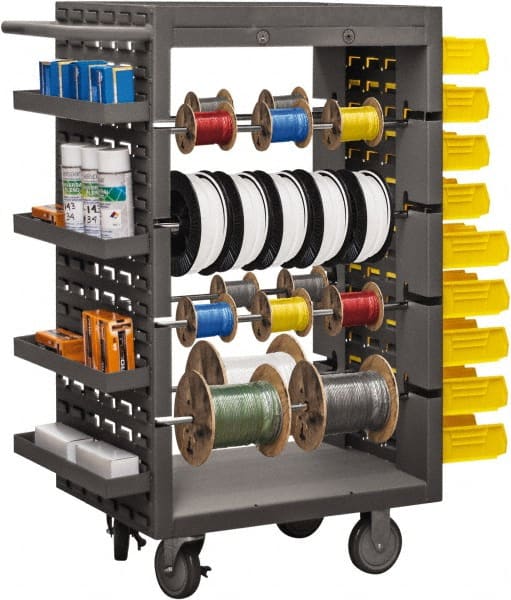Durham - 1,200 Lb Capacity, 18" Wide x 26" Long x 46" High Wire Spool Cart - 8 Slot, Steel, 2 Rigid/2 Swivel Casters - Exact Tooling