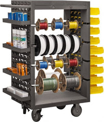 Durham - 1,200 Lb Capacity, 18" Wide x 26" Long x 46" High Wire Spool Cart - 8 Slot, Steel, 2 Rigid/2 Swivel Casters - Exact Tooling