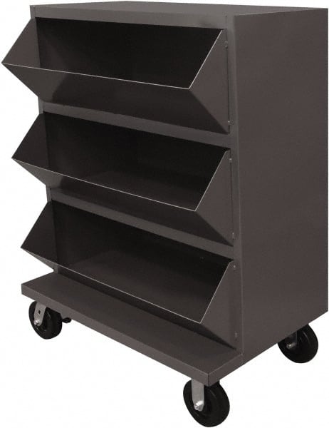 Durham - 2,400 Lb Capacity, 24" Wide x 36" Long x 49-1/4" High Storage Bin Cart - 3 Slot, Steel, 2 Rigid/2 Swivel Casters - Exact Tooling