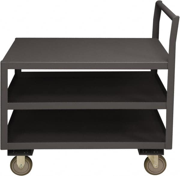 Durham - 1,200 Lb Capacity, 24-1/4" Wide x 51" Long x 37-1/2" High Service Cart - 3 Shelf, Steel, 2 Rigid/2 Swivel Casters - Exact Tooling