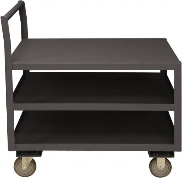 Durham - 1,200 Lb Capacity, 24-1/4" Wide x 39" Long x 37-1/2" High Service Cart - 3 Shelf, Steel, 2 Rigid/2 Swivel Casters - Exact Tooling