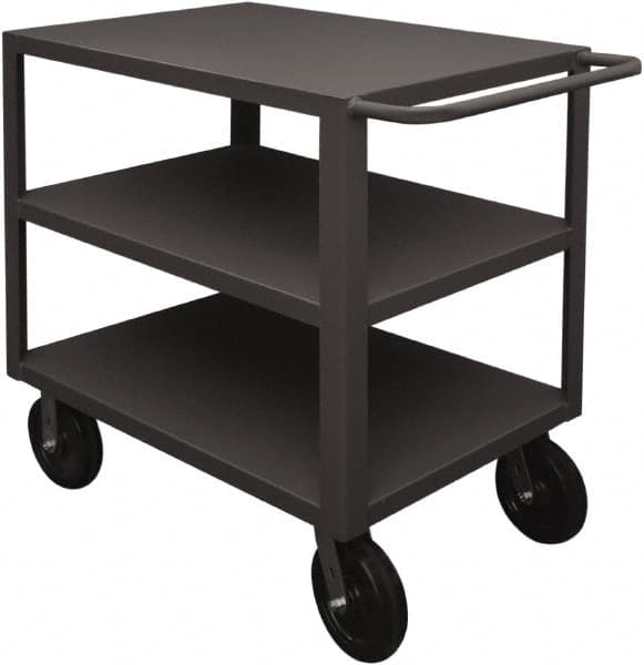 Durham - 5,000 Lb Capacity, 24" Wide x 48" Long x 40-1/4" High Heavy Duty Service Cart - 3 Shelf, Steel, 2 Rigid/2 Swivel Casters - Exact Tooling