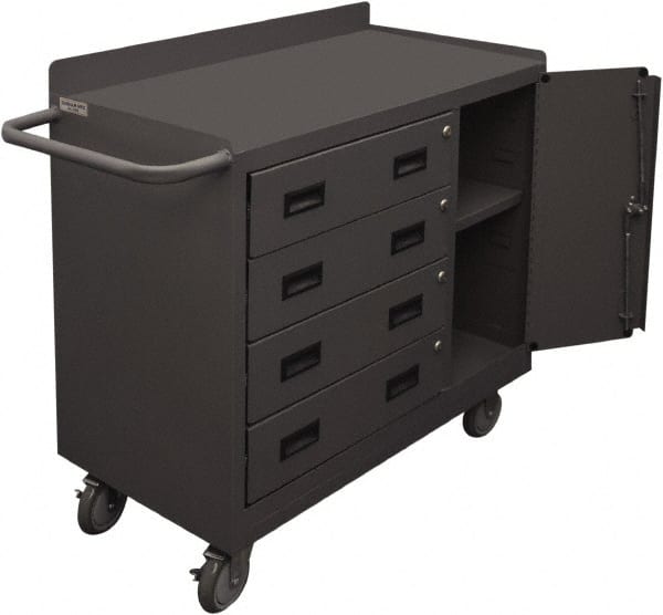 Durham - 1,200 Lb Capacity, 18" Wide x 36" Long x 39-3/4" High Mobile Cart - 1 Door, 4 Drawer, 1 Shelf, Steel, 2 Rigid/2 Swivel Casters - Exact Tooling