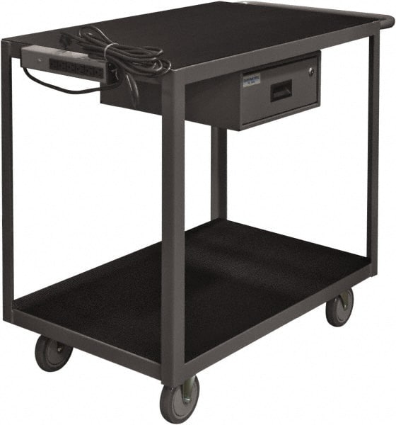 Durham - 1,200 Lb Capacity, 24" Wide x 36" Long x 39-1/2" High Instrument Cart - 1 Drawer, 2 Shelf, Steel, 2 Rigid/2 Swivel Casters - Exact Tooling