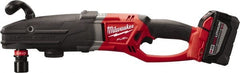 Milwaukee Tool - 18 Volt 7/16" Chuck Right Angle Handle Cordless Drill - 0-1200 RPM, Reversible, 2 Lithium-Ion Batteries Included - Exact Tooling