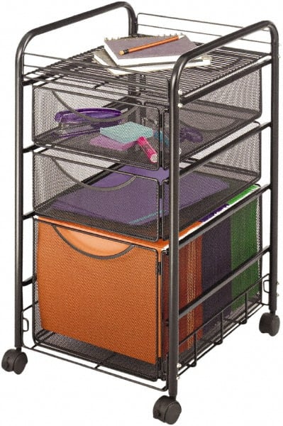 Safco - 15-3/4" Wide x 17" Long x 27" High File Cart - 3 Drawer, 1 Shelf, Steel - Exact Tooling
