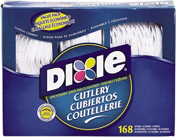 Dixie - Combo Pack, Tray with Plastic Utensils, 56 Forks, 56 Knives, 56 Spoons - White - Exact Tooling
