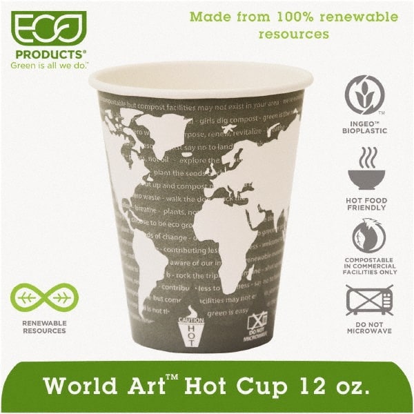 ECO PRODUCTS - World Art Renewable Compostable Hot Cups, 12 oz, 50/PK, 20 PK/CT - World Art Design - Exact Tooling