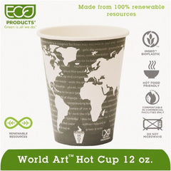 ECO PRODUCTS - World Art Renewable Compostable Hot Cups, 12 oz, 50/PK, 20 PK/CT - World Art Design - Exact Tooling