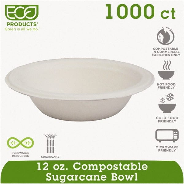 ECO PRODUCTS - Renewable & Compostable Sugarcane Bowls - 12 oz, 50/PK, 20 PK/CT - White - Exact Tooling