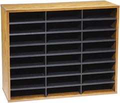 FELLOWES - 29" Wide x 11-7/8" Deep x 23-7/16" High, 24 Compartments, Corrugated Fiberboard & Laminated Literature Organizer - Medium Oak, 9" Compartment Width x 2-1/2" Compartment Depth x 11" Compartment Height - Exact Tooling