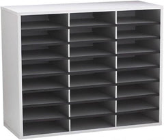 FELLOWES - 29" Wide x 11-7/8" Deep x 23-7/16" High, 24 Compartments, Corrugated Fiberboard & Laminated Literature Organizer - Dove Gray, 9" Compartment Width x 2-1/2" Compartment Depth x 11" Compartment Height - Exact Tooling