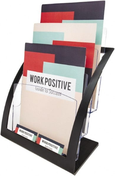 Deflect-o - 11-1/4" Wide x 6-15/16" Deep x 13-5/16" High, 3 Compartments, Polystyrene Magazine Stand - Black, 9-1/2" Compartment Width x 3-3/4" Compartment Depth x 11" Compartment Height - Exact Tooling