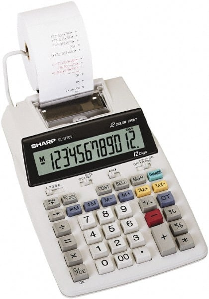 Sharp - LCD Printing Calculator - 5-7/8 x 8-7/8 Display Size, White, AC & Battery Powered, 3" Long x 6.4" Wide - Exact Tooling