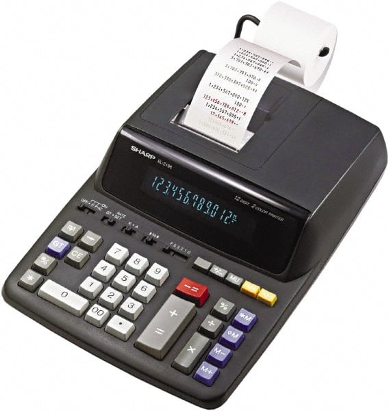 Sharp - Fluorescent Printing Calculator - 8-5/8 x 12-7/8 Display Size, Black, AC Powered, 4" Long x 9.6" Wide - Exact Tooling
