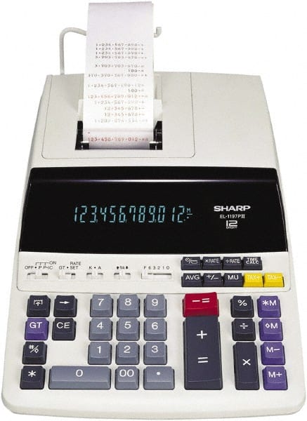 Sharp - Fluorescent Printing Calculator - 8-5/8 x 12-7/8 Display Size, White, AC Powered, 3.9" Long x 9.7" Wide - Exact Tooling