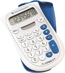 Texas Instruments - LCD Handheld Calculator - 3 x 5 Display Size, White & Blue, Battery & Solar Powered, 1" Long x 4.6" Wide - Exact Tooling
