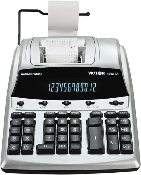 Victor - Fluorescent Printing Calculator - 9 x 12 Display Size, White, AC Powered, 4-1/4" Long x 10-1/2" Wide - Exact Tooling