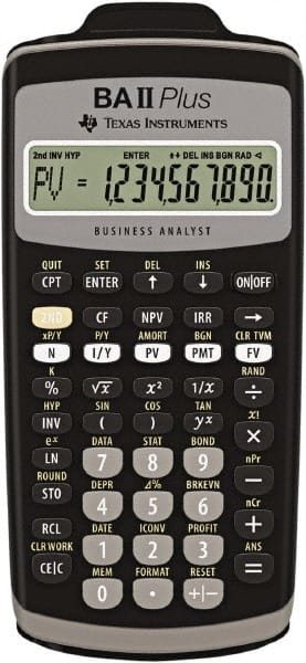 Texas Instruments - LCD Financial Calculator - 3 x 6 Display Size, Black, Battery Powered, 2.4" Long x 6-1/2" Wide - Exact Tooling