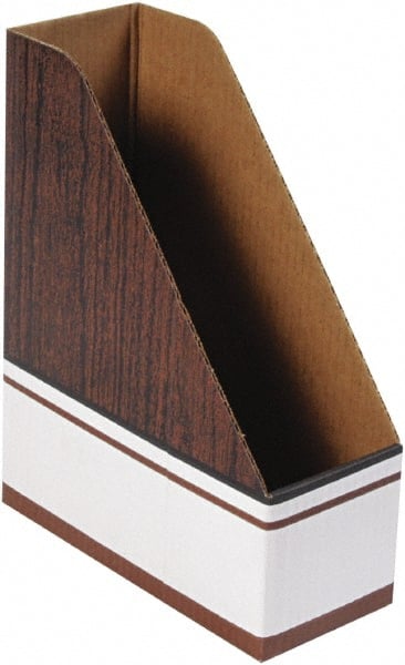 BANKERS BOX - White & Wood Grain Magazine Stand - Corrugated Cardboard - Exact Tooling