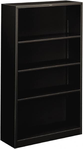 Hon - 4 Shelf, 59" High x 34-1/2" Wide Bookcase - 11-3/4" Deep, Steel, Black - Exact Tooling