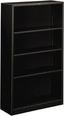 Hon - 4 Shelf, 59" High x 34-1/2" Wide Bookcase - 11-3/4" Deep, Steel, Black - Exact Tooling