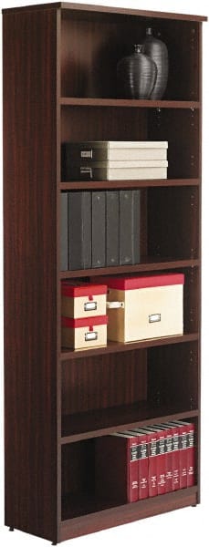 ALERA - 6 Shelf, 80-3/8" High x 31-3/4" Wide Bookcase - 14" Deep, Woodgrain Laminate, Mahogany - Exact Tooling