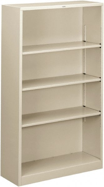 Hon - 4 Shelf, 59" High x 34-1/2" Wide Bookcase - 13-1/2" Deep, Steel, Light Gray - Exact Tooling
