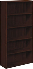 Hon - 5 Shelf, 71" High x 36" Wide Bookcase - 12-5/8" Deep, Woodgrain Laminate, Mahogany - Exact Tooling
