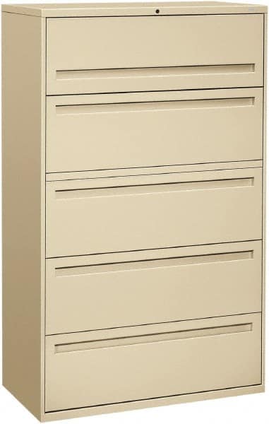 Hon - 42" Wide x 67" High x 19-1/4" Deep, 5 Drawer Roll-Out, Roll-Out Posting - Steel, Putty - Exact Tooling
