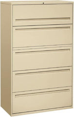 Hon - 42" Wide x 67" High x 19-1/4" Deep, 5 Drawer Roll-Out, Roll-Out Posting - Steel, Putty - Exact Tooling