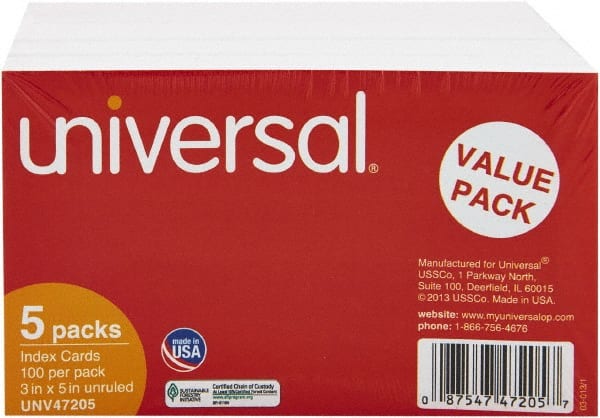 UNIVERSAL - 500 Index Cards - 3 x 5" - Exact Tooling