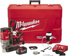 Milwaukee Tool - 1-1/2" Chuck, 5.75" Travel, Portable Magnetic Drill Press - 400 & 690 RPM, 9 Amps, 0.43 hp - Exact Tooling