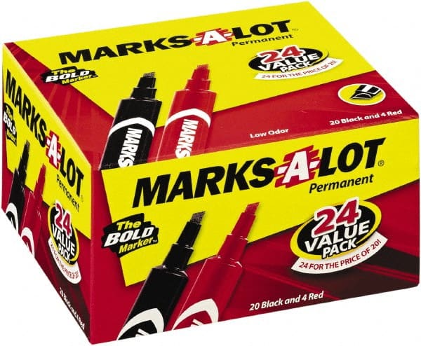 Marks-A-Lot - Red & Black Permanent Marker - Chisel Tip, AP Nontoxic Ink - Exact Tooling