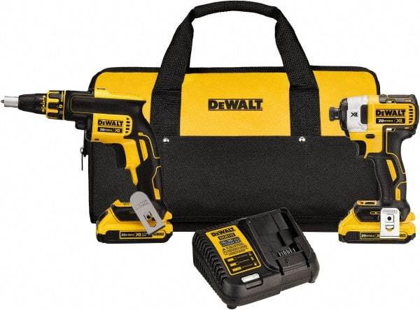 DeWALT - 20 Volt Cordless Tool Combination Kit - Includes Brushless Drywall Screwgun & 1/4" Brushless 3-Speed Impact Driver, Lithium-Ion Battery Included - Exact Tooling