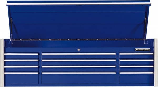EXTREME TOOLS - 12 Drawer Top Tool Chest - 72" Wide x 25" Deep x 22-1/4" High, Steel, Blue - Exact Tooling