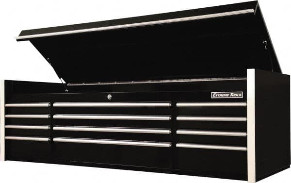 EXTREME TOOLS - 8 Drawer Top Tool Chest - 72" Wide x 25" Deep x 22-1/4" High, Steel, Black - Exact Tooling