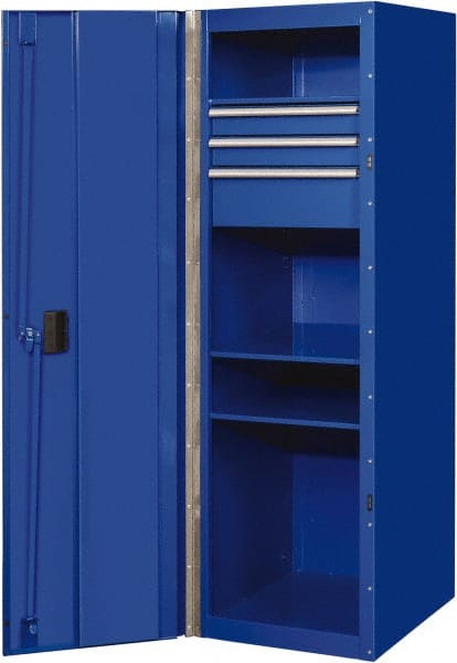 EXTREME TOOLS - 3 Drawer Side Tool Locker - 19" Wide x 61" Deep x 25" High, Steel/Aluminum, Blue - Exact Tooling